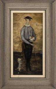 BLANCHARD Carol 1918,Standing figure with two dogs,Eldred's US 2022-01-27