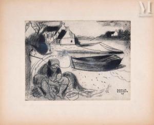 BLANCHARD Maurice 1903-1969,Pêcheur sur la plage,1947,Millon & Associés FR 2023-06-15