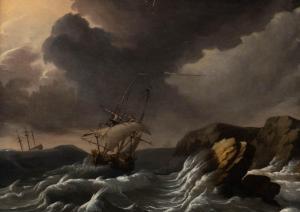 BLANCKERHOFF Jan Theunisz Blankof 1628-1669,SHIPS IN A STORMY SEA IN FR,Hargesheimer Kunstauktionen 2021-03-13