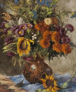 BLANKE Marie E,Floral still life in a Mexican painted clay pot,John Moran Auctioneers 2013-04-23