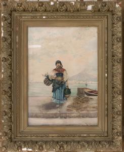 BLAS Onorato 1800-1900,Woman carrying flower baskets with a smoking Mt,Eldred's US 2016-03-19