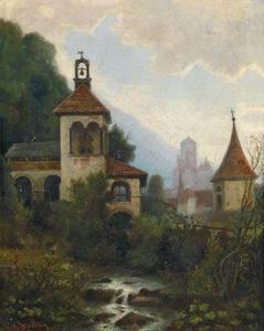 BLECHER Conrad 1851-1910,Landschaft in Südtirol mit Burg und Kirche,1898,Palais Dorotheum 2009-11-05
