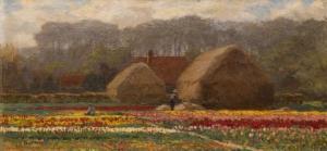 BLECKMANN Wilhelm Ch. Constant,Tulip fields with haystacks behind the dunes,Venduehuis 2022-11-17