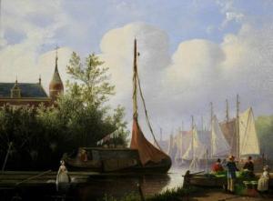 BLES Joseph 1825-1875,Bedrijvigheid bij een Hollandse rivier,Venduehuis NL 2022-10-11