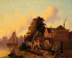 BLES Joseph 1825-1875,Figures on the quay of a canal,Glerum NL 2007-10-15
