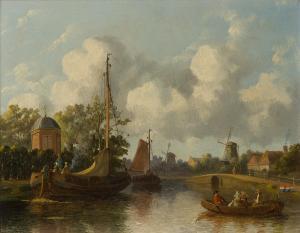 BLES Joseph 1825-1875,River landscapes with barges, figures and windmills,Rosebery's GB 2024-02-27