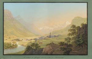 BLEULER Johann Ludwig, Louis 1792-1850,Le village de Splugen dans la Vallée du Rhein,Galerie Koller 2022-09-23