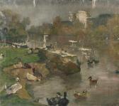 BLEY Paul,Am Ententeich Ufer eines großen Teiches mit zahlreichen Enten,1917,Mehlis DE 2019-11-21