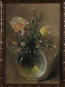 BLEYS Jan 1868-1952,Glaskugelvase mit gelben Rosen,Twents Veilinghuis NL 2020-07-02