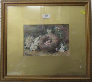 BLIGH Jabez 1860-1889,study of a birds nest and flowers,Serrell Philip GB 2023-01-12
