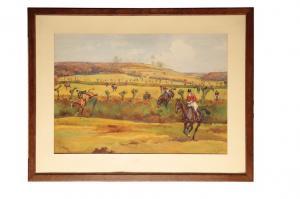 BLOCAILLE EUGENE 1929,A hunt with horses and riders going over hedges,1929,Duke & Son GB 2021-05-12