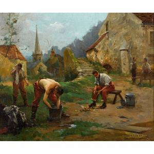 BLOCH Alexandre 1860-1919,Soldaten beim morgendlichen Bad,1914,Dobiaschofsky CH 2018-11-10