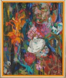 BLOCH Gladys K,Modernist composition, woman in flower garden,Alderfer Auction & Appraisal 2006-03-08