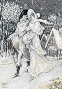 BLOCH Marcel 1884-1966,Elegantes Paar in verschneiter Winterlandschaft,Schloss DE 2022-09-10