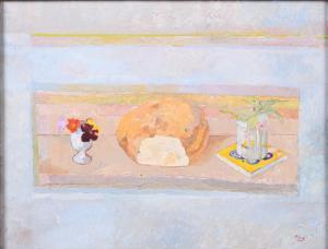 BLOCK Irving Alexander 1910-1986,STILL LIFE – BREAD AND FLOWERS,1969,Potomack US 2023-04-05