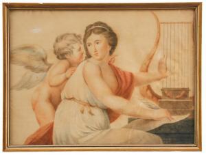 BLOM David Wilhelm 1795-1864,Harpspelande kvinna med putti,1818,Uppsala Auction SE 2022-01-18
