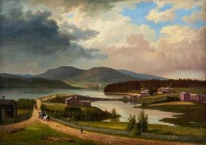 BLOMBERGSSON Albert 1810-1875,Herrskap på landsväg vid Florsjön och Näcktjärn ,1870,Uppsala Auction 2023-12-12