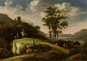 BLOMMAERT Abraham 1626-1683,Wide Riverscape with Equestrian in front of a Cast,Van Ham DE 2022-05-19