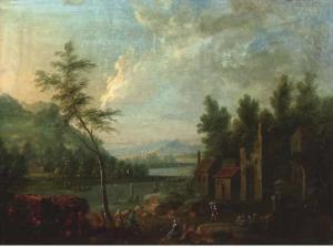 BLOMMAERT Maximiliaan,A river landscape with figures resting by a hamlet,Christie's 2006-09-19