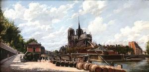 BLONDEAU Alfred Justin,Notre-Dame de Paris, vue prise au bas du Pont des ,1895,Osenat 2019-05-25