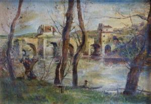 BLONDEAU Gaston 1886-1979,Vue d'un pont,Saint Germain en Laye encheres-F. Laurent FR 2020-05-05