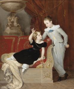 Merry-Joseph Blondel - Portrait De Deux Enfants Dans Un Intérieur De Style Empire