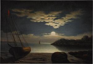 BLOOD MELLEN MARY 1817-1882,Moonlight Seascape, Gloucester Harbor,1870,Sotheby's GB 2021-03-03