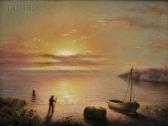 BLOOD MELLEN MARY 1817-1882,Quiet Shoreline with Figure at Sunset,Skinner US 2013-02-01