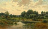 BLOOMER Hiram Reynolds,Landscape with a pond in a field,Butterscotch Auction Gallery 2016-03-13