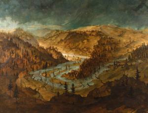 Bloss Otto,Herbstliche Flusslandschaft düstere alpine Landschaft,1945,Mehlis DE 2016-08-25