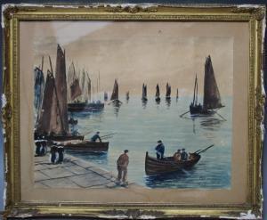 BLOSSIER Raymond,Harbour scene at Concarneau with figures and saili,Cuttlestones 2018-09-06