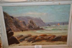 BLOSSIER Y,Coastal landscape with boats and figure on a beach,Lawrences of Bletchingley 2015-04-28