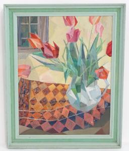 BLOY Anne,Tulips, A still life study with Cubist style f,20th century,Claydon Auctioneers 2022-08-28