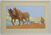 Blundell Nixon Katherine Irene 1895-1988,Ploughing Two heavy horses,1930,Dickins GB 2018-02-02