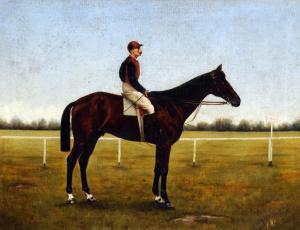 BLYTH MILLAR H,Study of a racehorse with jockey up,1894,Biddle and Webb GB 2013-01-11