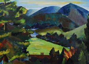 BOARD Leslie,Lush landscape, entitled verso 'Lovely Mid Wales',,Rogers Jones & Co 2017-03-03