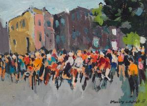 BOBAK Molly Joan Lamb 1922-2014,Street Scene with Cyclists,Heffel CA 2023-11-30