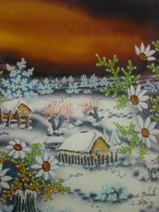 Bocak Ana 1931,Maisons et fleurs dans la neige,1978,Dogny Auction CH 2009-12-15