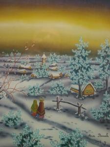 Bocak Ana 1931,Village sous la neige avec 2 femmes sur un chemin,1978,Dogny Auction CH 2009-12-15