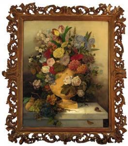 BOCCACCIO Giuseppe,Summer flowers in an urn, peaches, grapes, a lizar,1851,Christie's 2001-09-20