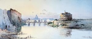 BOCCHECIAMPE Vikentios 1856-1933,A római Angyalvár látképe,Nagyhazi galeria HU 2017-12-05