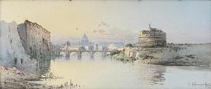 BOCCHECIAMPE Vikentios 1856-1933,Blick auf die Engelsburg mit dem Petersdom im Hin,Galerie Bassenge 2018-06-01