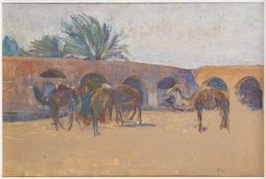 BOCH Eugène 1855-1941,Les dromadaires à l\’oasis,Horta BE 2020-06-22