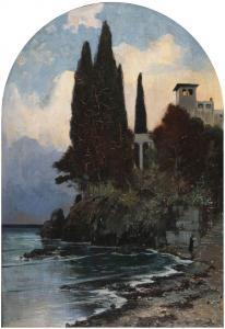 BOCKLIN Arnold 1827-1901,Landscape with a villa at the sea,Hargesheimer Kunstauktionen DE 2022-09-07