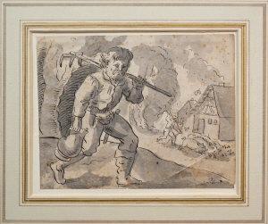 BOCKSBERGER Melchior,Figure carrying a jug and a rake with a cottage an,1530,Rosebery's 2013-02-09