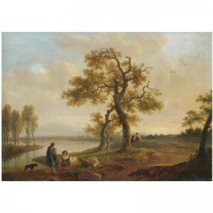 BOCQUET Jean Baptiste 1758,A RIVER LANDSCAPE WITH PEASANTS RESTING BY THE WAT,Sotheby's 2007-11-01