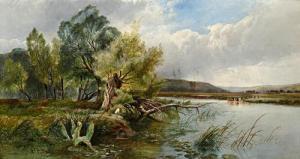 BODDINGTON E 1800-1800,Angler on the riverbank, with cattle watering to t,1853,Bonhams GB 2011-08-10