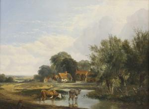 BODDINGTON Henry John 1811-1865,Cattle in a stream with cottages beyond,Sworders GB 2023-04-04