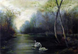 Boddy E,Lake scene with a pair of swans and two cygnets in,The Cotswold Auction Company 2018-10-23