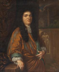 BODECKER Johann Friedrich 1658-1727,A portrait of a standing man wearing an orange ,1726,Venduehuis 2023-11-15